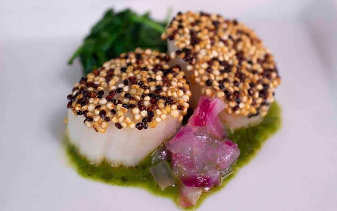 Chimichurri Quinoa-Crusted Scallops