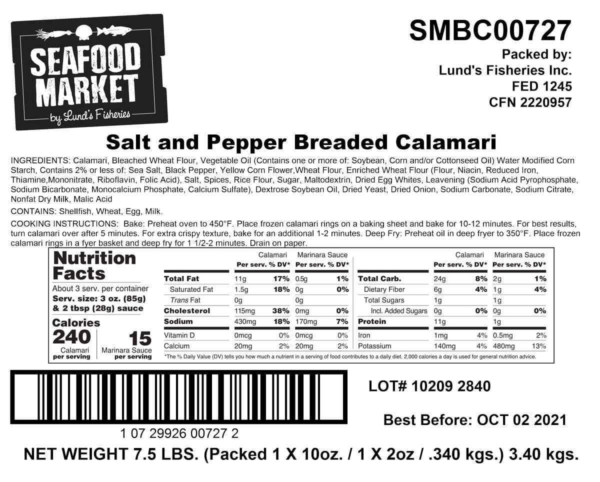 Sea Salt & Pepper Breaded Calamari Rings with Marinara Sauce Lund's